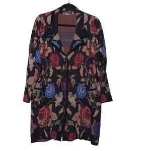 Soft Surroundings Womens Glasgow Sweater Coat Multicolor Floral Pockets L